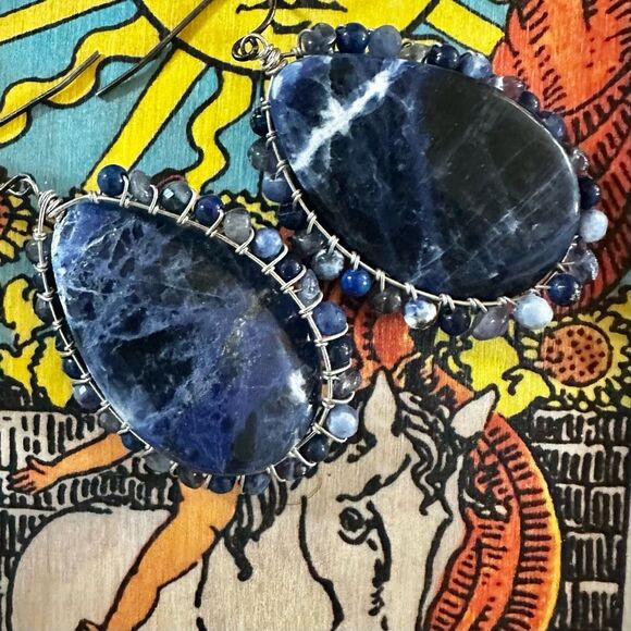 Sodalite Sterling silver large teardrop earrings - Picture 6 of 10